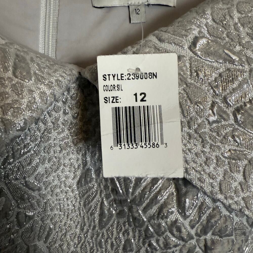 Rickie Freeman Teri Jon Silver Off Shoulder Jacquard Formal Gown 12 - Picture 4 of 10